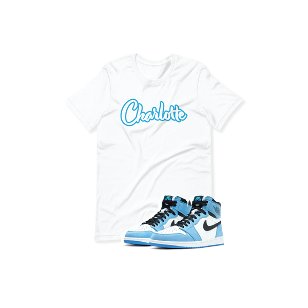 Charlotte Logo Tee and Carolina Blue Jordans